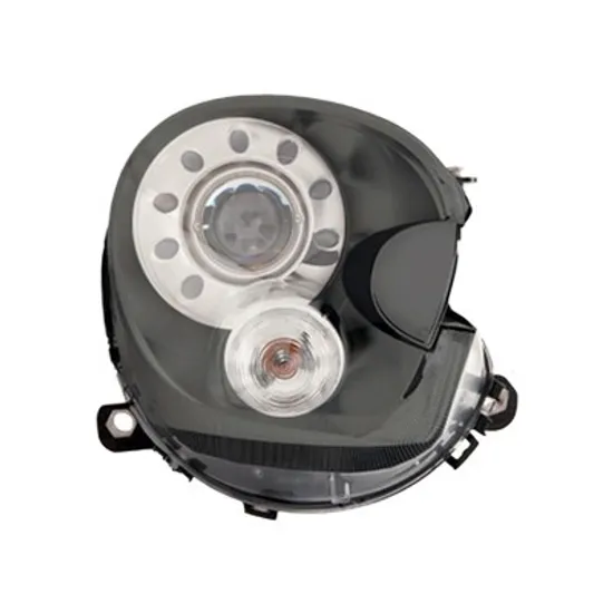 Far dreapta MINI MINI PACEMAN R61 2012->2016 perioada 2012 2013 2014 2015 2016 , fara motor reglaj, fara unitate de control Xenon, fumuriu, semnal alb, cu reglaj distanta iluminare automat, cu bec D1S tub descarcare gaze