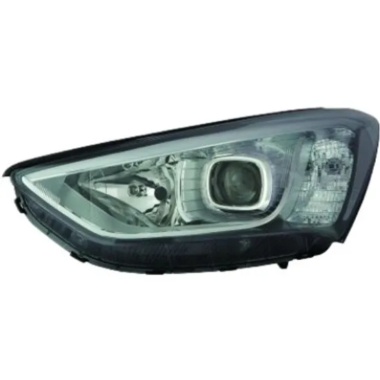 Far stanga HYUNDAI SANTA FE 3 2012->2018 perioada 2012 2013 2014 2015 pana la an de fabricatie 2016, fara motor reglaj, semnal alb, cu reglaj electric, cu bec H7/H7, cu bec LED