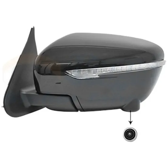 Oglinda exterioara stanga NISSAN JUKE F15 2010->2018 perioada 2010 2011 2012 2013 2014 2015 de la an de fabricatie 07/2014, cu sistem de camera video mers inapoi, cu semnal, numar pini 15, cu incalzire, rabatare electrica, prevopsit grund