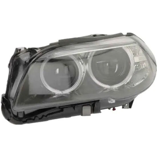 Far stanga BMW 5 F10 2009->2016 perioada 2011 2012 2013 2014 2015 2016 de la an de fabricatie 07/2013, cu motor reglaj, fara unitate de control Xenon, fara unitate comanda lumini zi, Bi-Xenon, fumuriu, cu reglaj distanta iluminare automat, cu bec D1S tub descarcare gaze cu bec LED,