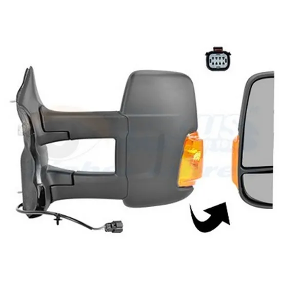 Oglinda exterioara stanga FORD TRANSIT 2013-> perioada 2016 2017 2018 2019 2020 2021 pana la an de fabricatie 2019, semnal galben, cu semnal, numar pini 8, brat oglinda lung, cu incalzire,