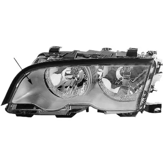 Far stanga BMW 3 E46 1997->2005 perioada 1997 1998 1999 2000 2001 cu motor reglaj, cromat, cu reglaj electric, cu bec H7/H7
