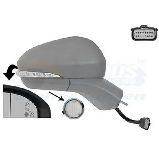 Oglinda exterioara dreapta FORD MONDEO 5 2014-> perioada 2014 2015 2016 2017 2018 2019 , cu lampa podea, cu senzor banda, cu lumini de pozitie, cu semnal, numar pini 11, cu incalzire, cu memorie, rabatare electrica, prevopsit partial,