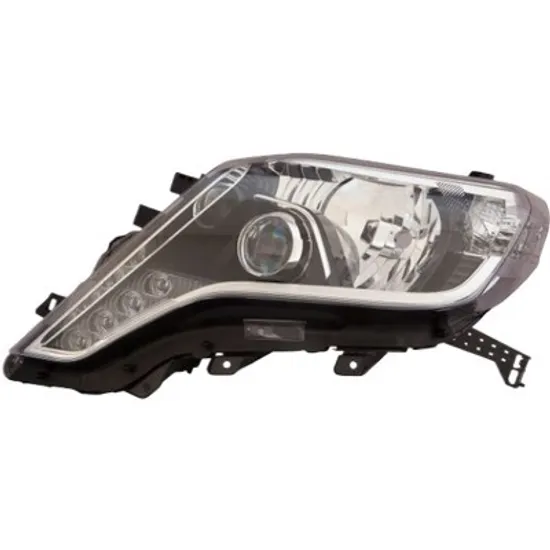 Far stanga TOYOTA LAND CRUISER PRADO J15 2009-> perioada 2009 2010 2011 2012 2013 2014 de la an de fabricatie 01/2014, pana la an de fabricatie 2017, fara motor reglaj, fumuriu, cu reglaj electric, cu bec HB3, cu bec LED