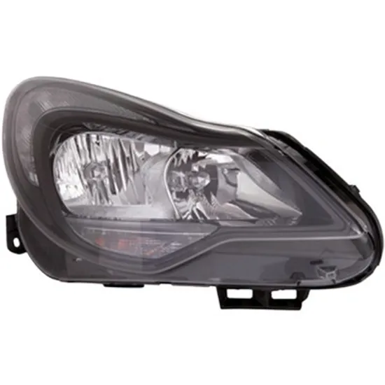 Far dreapta OPEL CORSA D 2006->2014 perioada 2006 2007 2008 2009 2010 2011 2012 2013 2014 de la an de fabricatie 2013, cu motor reglaj, fumuriu, semnal galben, cu reglaj electric, cu lumina de zi, cu bec H7/H1