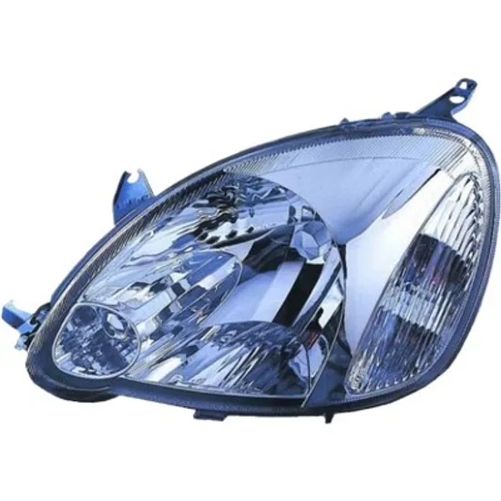 Far dreapta TOYOTA YARIS 1999->2005 perioada 1999 2000 2001 2002 2003 2004 2005 de la an de fabricatie 03/2003, fara motor reglaj, cromat, semnal fumuriu, cu reglaj electric, cu bec H4