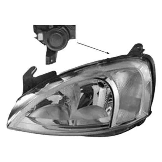Far stanga OPEL COMBO 2001->2012 perioada 2001 2002 2003 2004 2005 2006 pana la an de fabricatie 09/2002, fara motor reglaj, semnal galben, cu reglaj electric, cu bec H7/H7