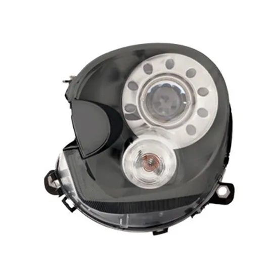 Far stanga MINI COUNTRYMAN R60 2010->2016 perioada 2010 2011 2012 2013 2014 2015 2016 , fara motor reglaj, fara unitate de control Xenon, fumuriu, semnal alb, cu reglaj distanta iluminare automat, cu bec D1S tub descarcare gaze