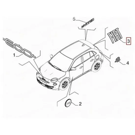 Emblema FIAT 600 2023-> Emblema spate (FIAT) (O) Perioada 2023 2024 2025