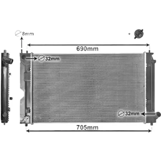 Radiator apa TOYOTA COROLLA E12 2001->2007 pentru 1.4 D, perioada 2004 2005 2006 2007
