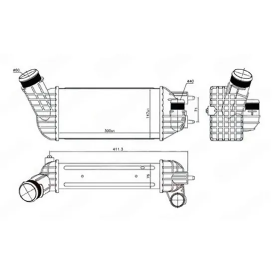 Intercooler PEUGEOT 3008 2009->2016 Radiator intercooler 2.0 HDI-BlueHDI-HYBRID diesel (300x147x76) diametru 60-40 Perioada 2013 2014 2015 2016