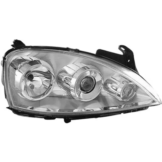 Far dreapta OPEL CORSA C 2000->2009 perioada 2000 2001 2002 2003 2004 2005 2006 2007 2008 2009 de la an de fabricatie 07/2004, fara motor reglaj, semnal transparent, cu reglaj electric, cu bec H7/H7