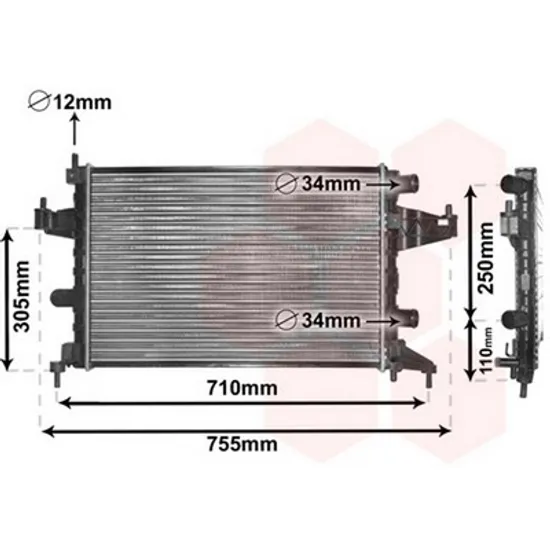 Radiator Motor OPEL COMBO 2001->2012 Radiator apa 1.0-1.2-1.4 manuala +/-AC 54x38 VALEO Perioada 2001 2002 2003 2004 2005 2006 2007 2008 2009 2010 2011