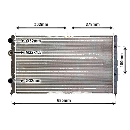 Radiator apa VW POLO Variant 1997->2001 1.9 TDI 81KW 110CP , pentru motor AFN, ASV perioada 1998 1999,2000 2001