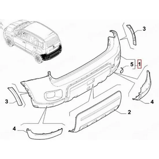 Bara Spate FIAT PANDA 312 2012-> Bara spate pentru vopsit (HUBRID/4X4/TREKKING) (O) Perioada 2012 2013 2014 2015 2016 2017