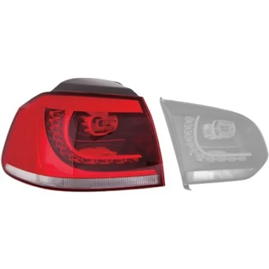 Lampa stop spate stanga VW GOLF 6 2008->2013 perioada 2008 2009 2010 2011 2012 , gri/rosu, fumuriu, semnal fumuriu, exterior, cu bec LED, pentru GTi, GTD R