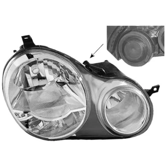 Far dreapta VW POLO 9N 2001->2012 perioada 2001 2002 2003 2004 2005 2006 2007 2008 2009 pana la an de fabricatie 05/2005, fara motor reglaj, semnal transparent, cu bec H7/H1,