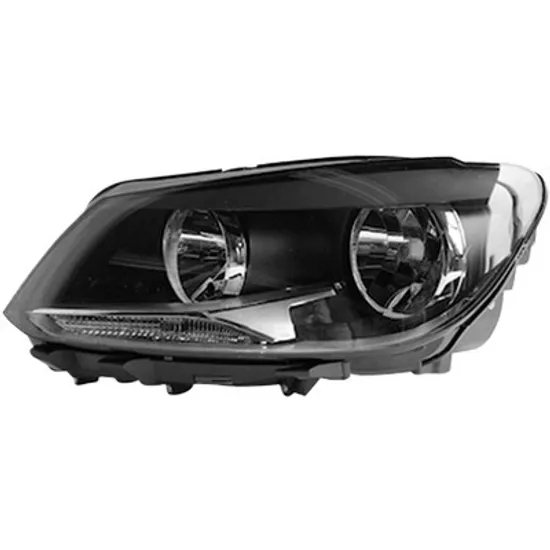 Far stanga VW TOURAN 2010->2016 perioada 2010 2011 2012 2013 2014 2015 cu motor reglaj, far dublu, semnal transparent, cu reglaj electric, cu lumina de zi, cu bec H15, cu bec H7